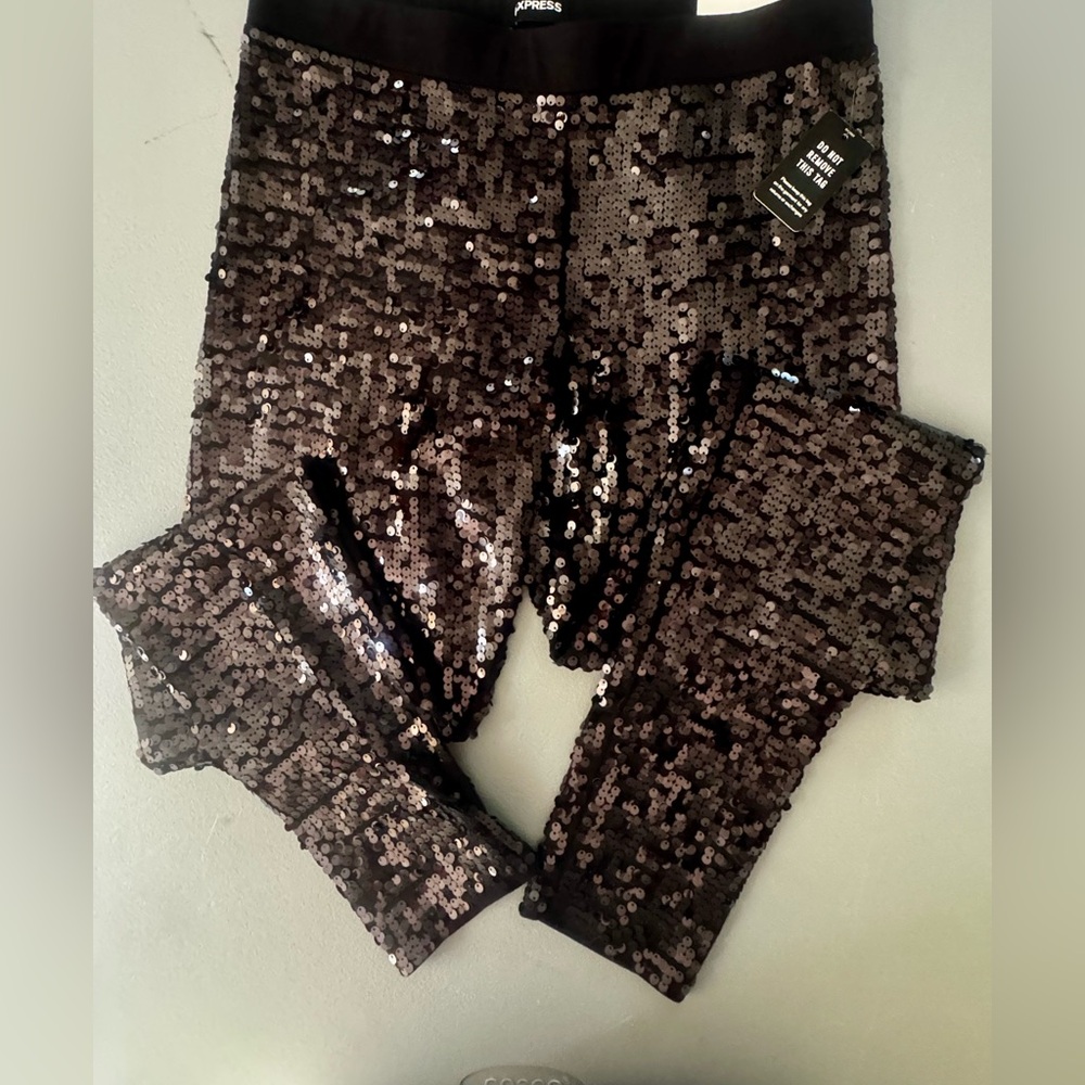 Express Black Glitter Leggings size M new w tags